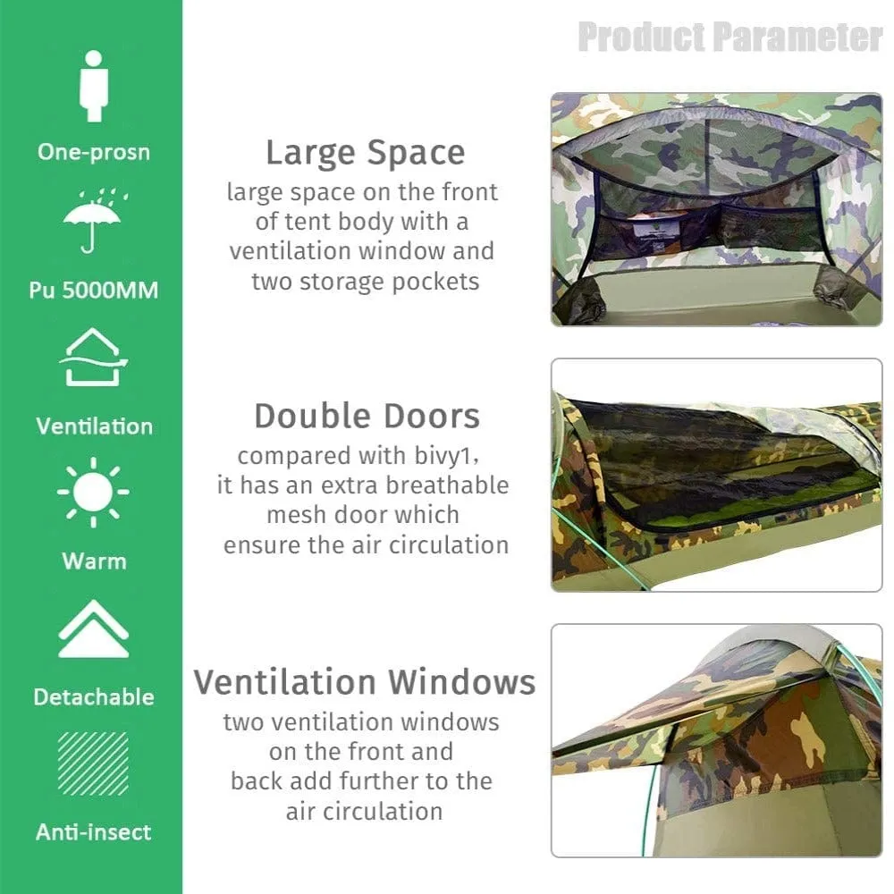 Bivy II | 1 Person 3 Season Ultralight Backpacking Tent (Camo & Arm Green)