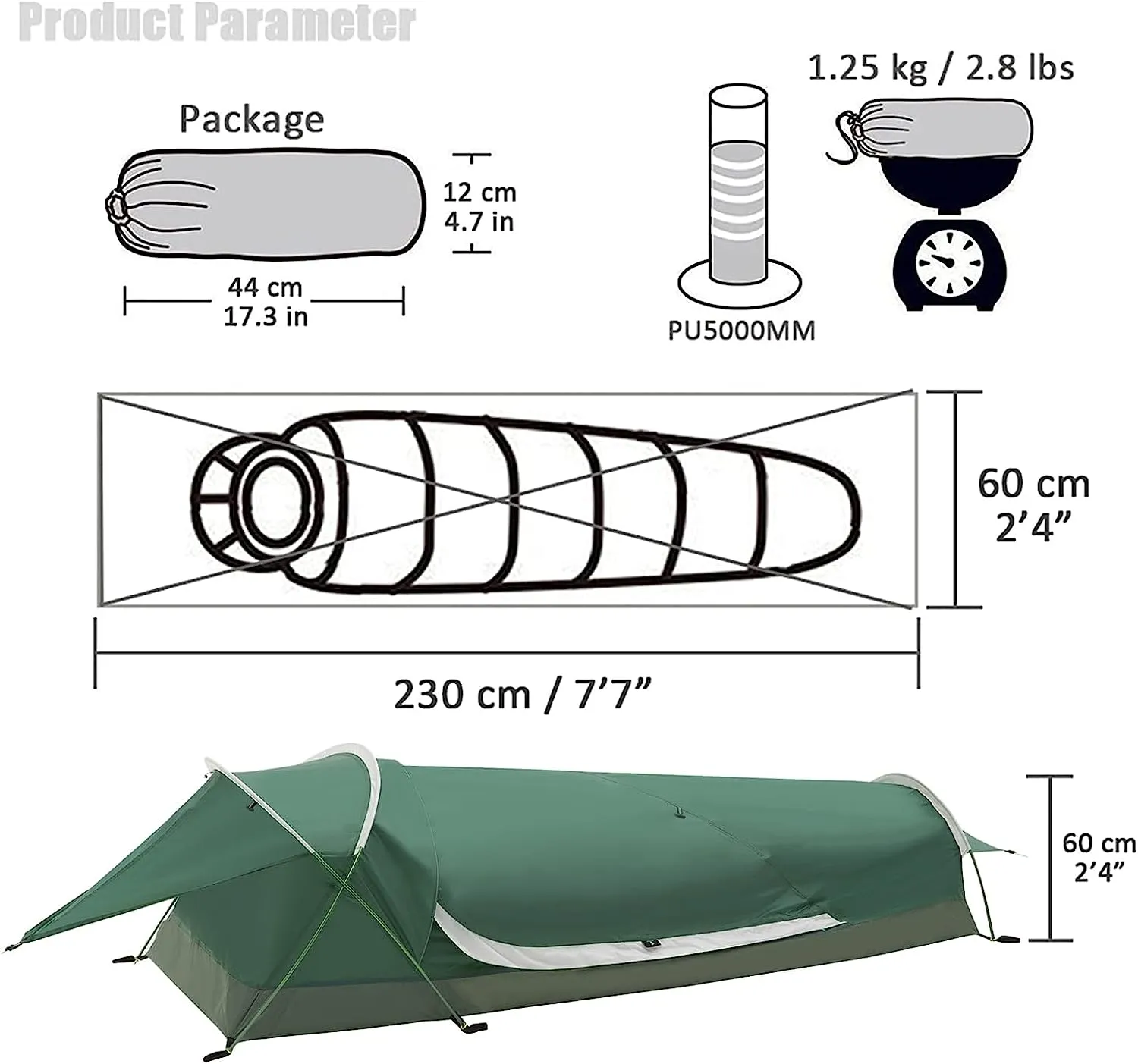 Bivy II | 1 Person 3 Season Ultralight Backpacking Tent (Camo & Arm Green)