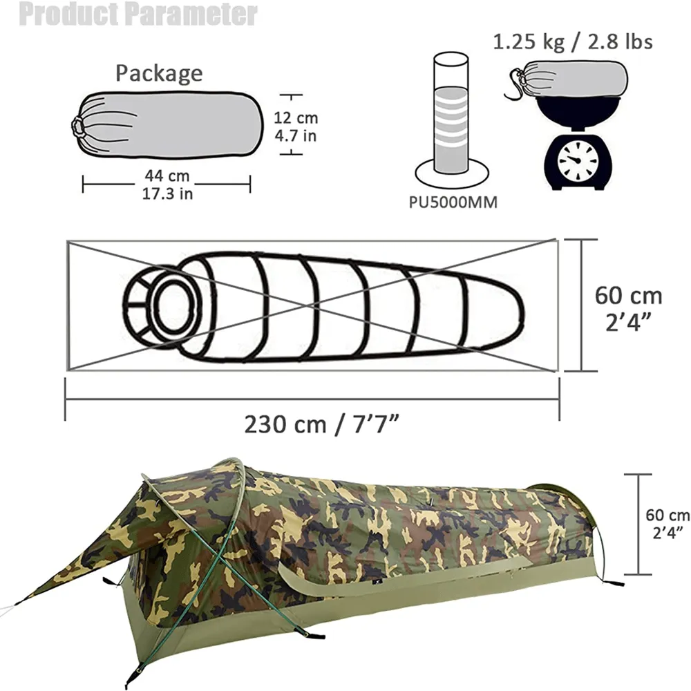 Bivy II | 1 Person 3 Season Ultralight Backpacking Tent (Camo & Arm Green)