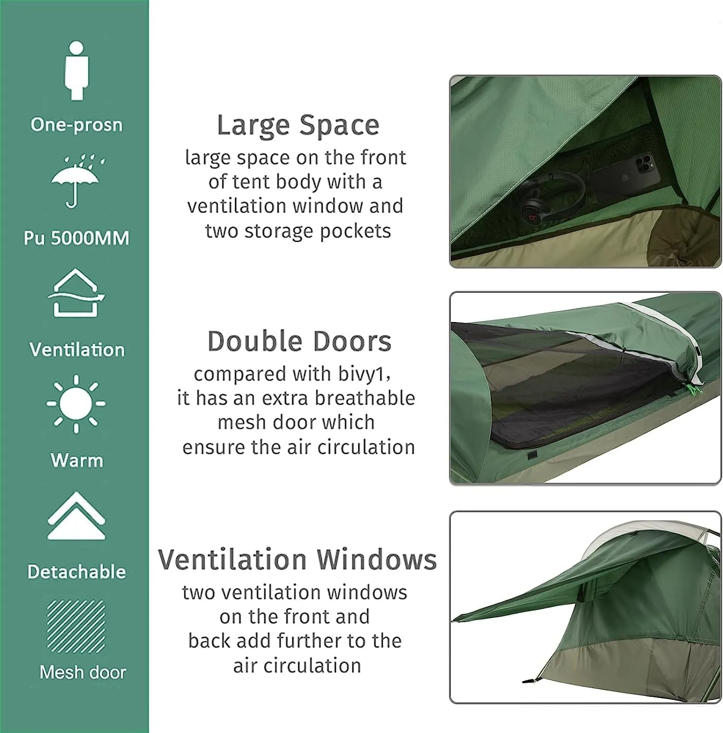 Bivy II | 1 Person 3 Season Ultralight Backpacking Tent (Camo & Arm Green)