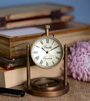 Home Decor Instrument Brass Table Clock with Navigation Compass Antique Table Clock