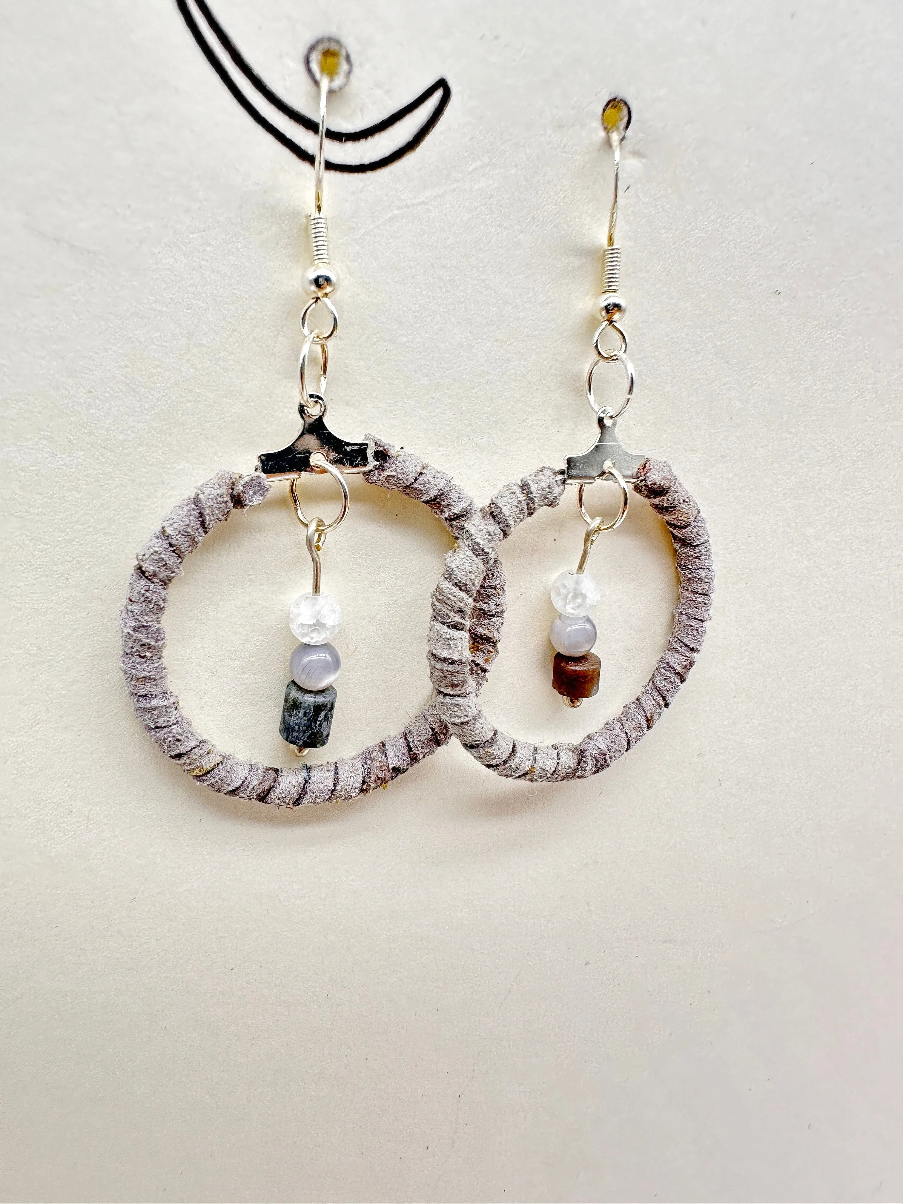 Indigenous Handmade Earrings - Deer Hide Lace, Mother-of-Pearl, & Agate