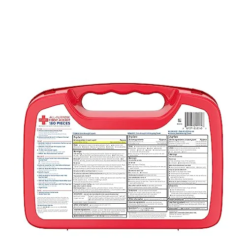 Johnson & Johnson All-Purpose Portable Compact First Aid Kit for Minor Cuts, Scrapes, Sprains & Burns, Ideal for Home, Car, Travel, Camping and Outdoor Emergencies, 160 Pieces