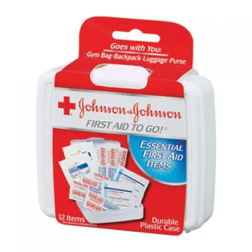 Johnson & Johnson Mini First Aid To Go Kit, 12-Pieces, Plastic Case (8295)