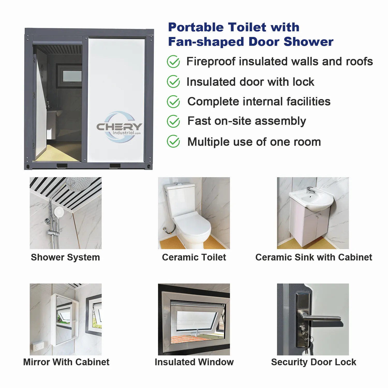 Portable Toilet with Fan-shaped Door Shower