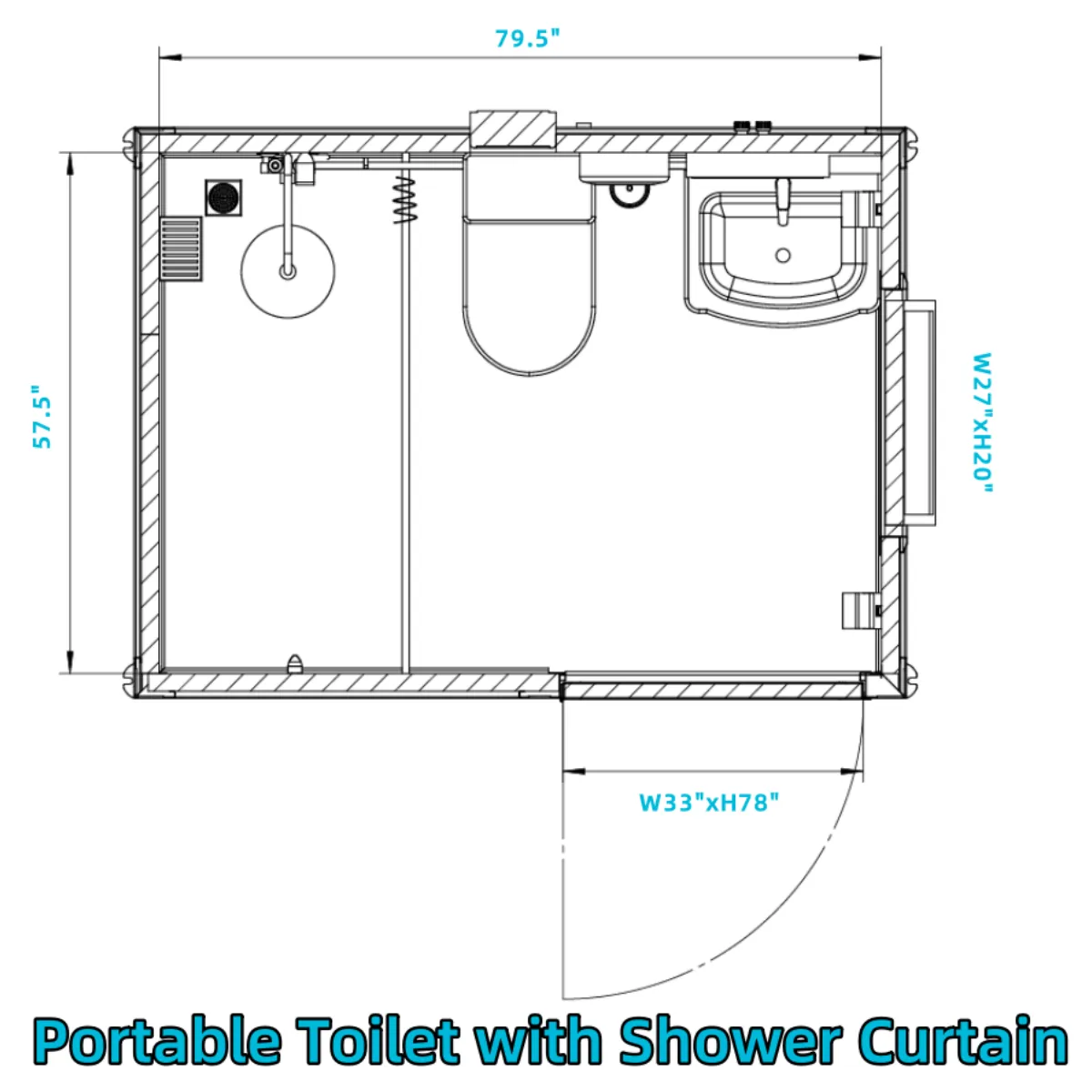 Portable Toilet with Shower Curtain Style