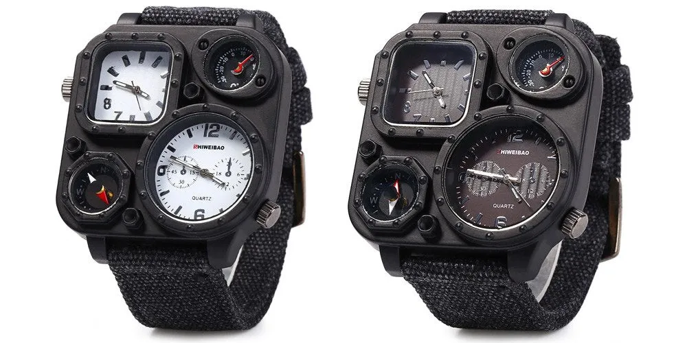 SHIWEIBAO Dual-Movement Military Compass Canvas Watch