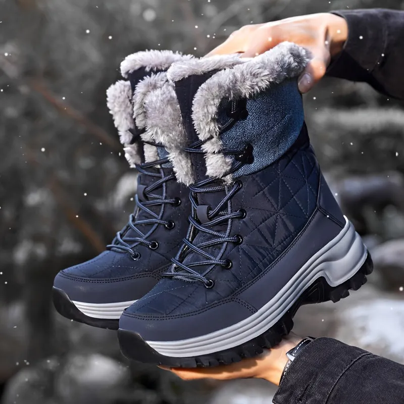 Thermal Insulated Slip-Resistant Snow Boots for Men - Windproof Mid Calf Hiking Boots with Faux Fur Lining for Winter Outdoor Activities - Waterproof and Breathable Design for Cold Weather