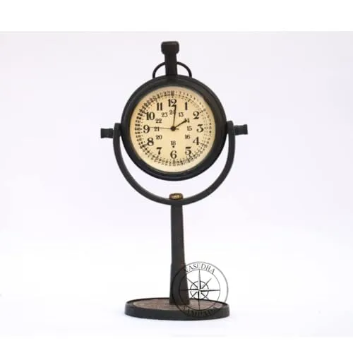 VASUDHA SAMPADA Handicrafts | Antique Brass Table Stand Clock | for Home Study Living Room Home& Office | Decor Showpiece Collectible Item - Black