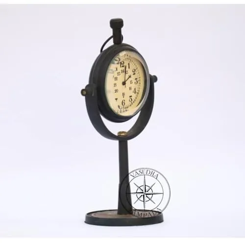 VASUDHA SAMPADA Handicrafts | Antique Brass Table Stand Clock | for Home Study Living Room Home& Office | Decor Showpiece Collectible Item - Black