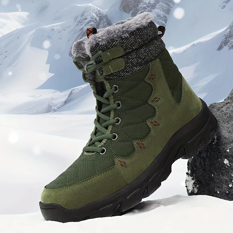 Winter Explorer Snow Boots - Insulated, Windproof, and Non-Slip Hiking Boots for Men with Fuzzy Lining, Thick Bottom, and Large Size Option for Climbing and Outdoor Activities in Snowy Weather