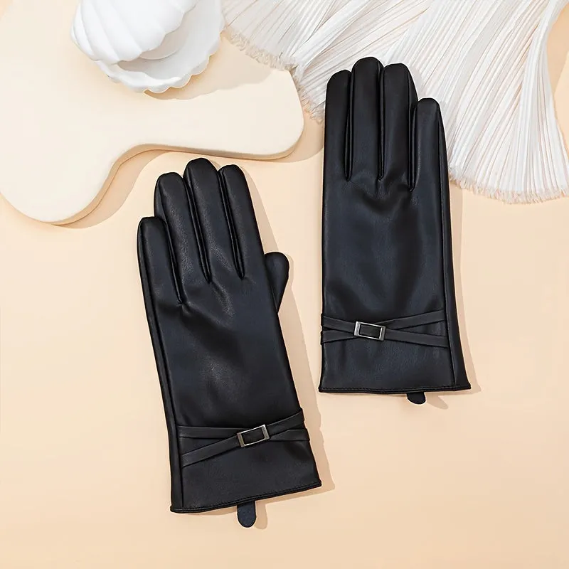 Women's Touchscreen Gloves, Waterproof And Windproof, PU Leather And Polyester Blend, Stretchy, Warm And Insulated, Perfect For Outdoor Activities